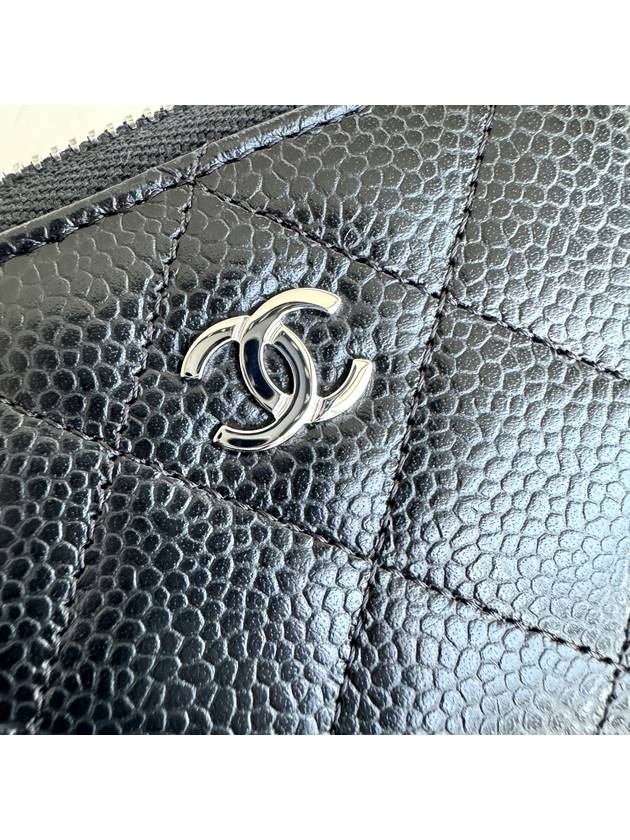 Classic Zipped Coin Purse Grained Calfskin Silver Black - CHANEL - BALAAN 4