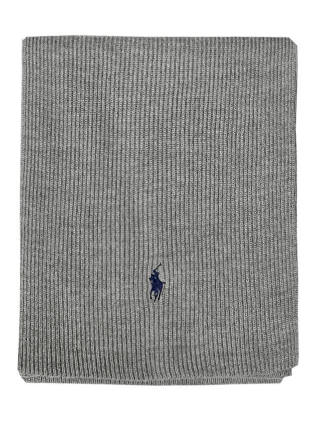 Embroidered Pony Logo Ribbed Muffler Grey - POLO RALPH LAUREN - BALAAN 1