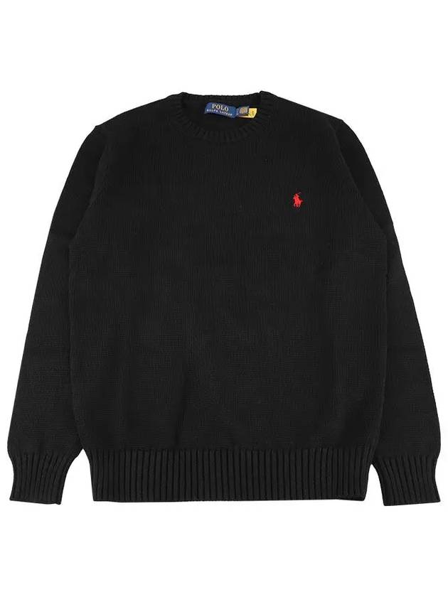 Embroidered Pony Logo Crew Neck Cotton Knit Top Black - POLO RALPH LAUREN - BALAAN 3