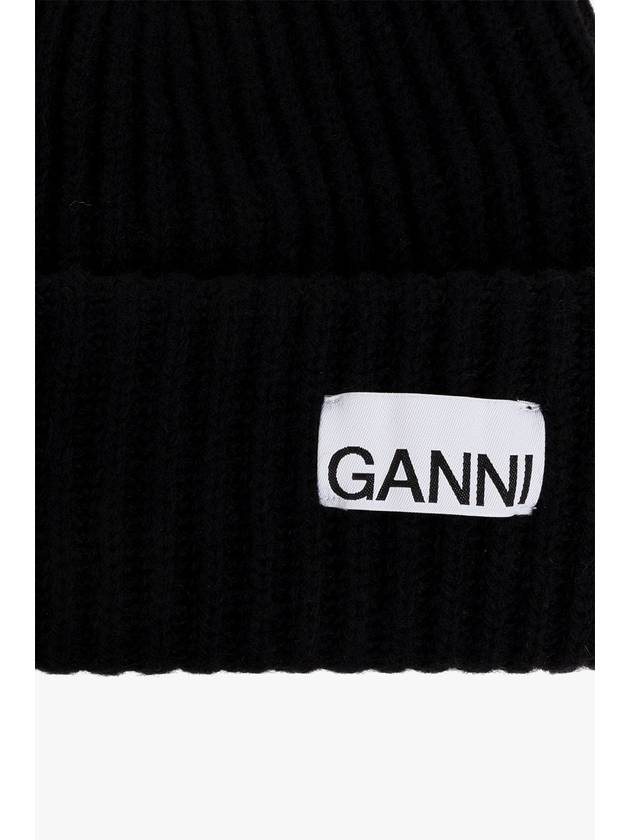 Logo Patch Knit Beanie Black - GANNI - BALAAN 5