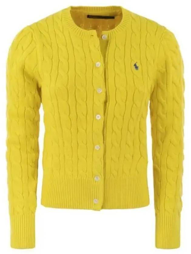 Women's Embroidered Logo Pony Cable Cardigan Yellow - POLO RALPH LAUREN - BALAAN 2