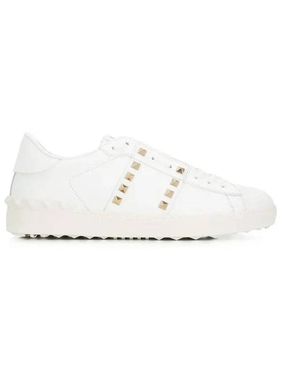 Rockstud Untitled Calfskin Low Top Sneakers White - VALENTINO - BALAAN 2