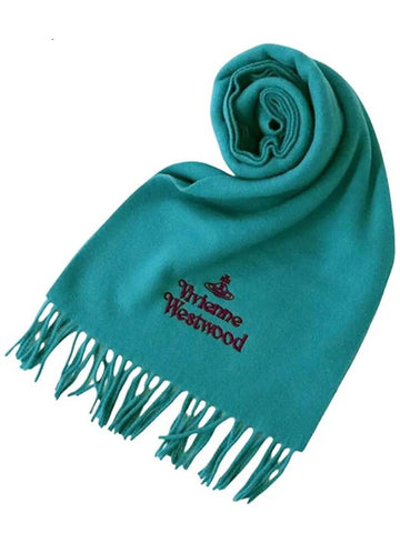 Embroidered Logo Wool Muffler Turquoise 81030007 L404 - VIVIENNE WESTWOOD - BALAAN 1