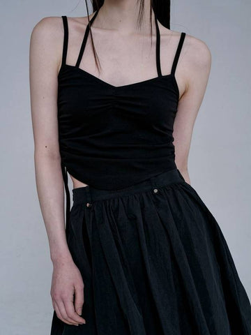 Halter Neck Shirring Sleeveless Black - JINJUSE - BALAAN 1