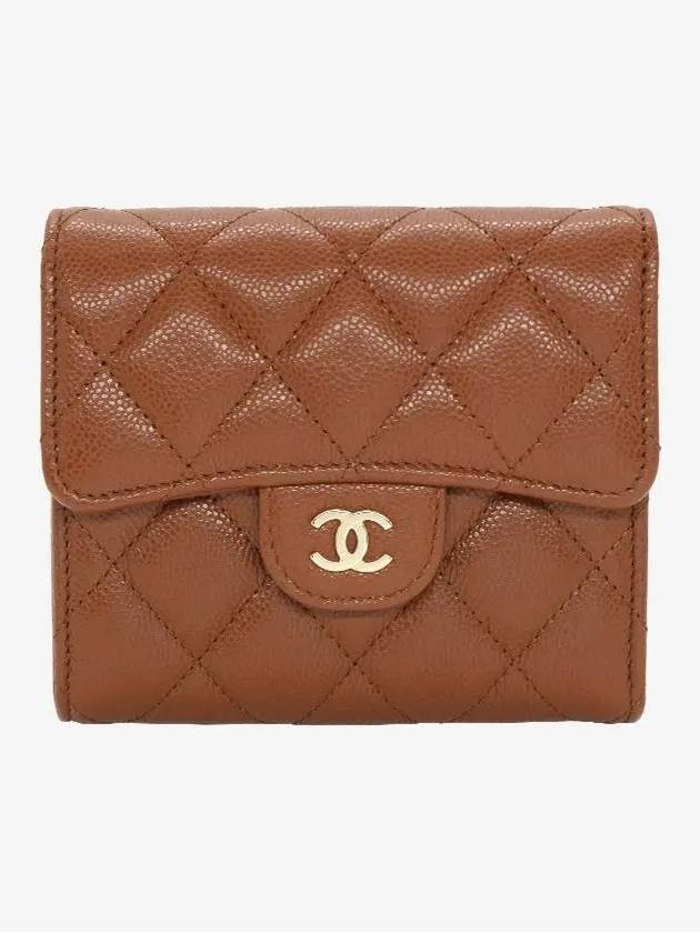 Classic Gold Hardware Small Shiny Caviar Flap Wallet Brown - CHANEL - BALAAN 3