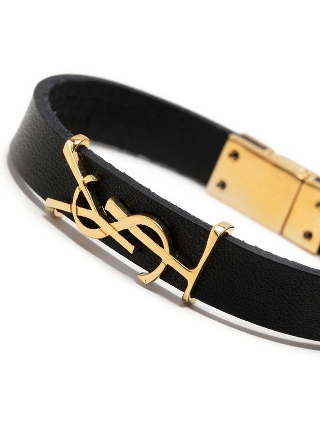 Monogram Logo Leather Bracelet Black - SAINT LAURENT - BALAAN 4