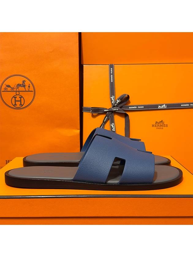 Men's Izmir Sandals Calfskin Absong Blue Gray Twotone - HERMES - BALAAN 3