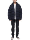 Seamless Logo Nylon Hooded Down Jacket Navy - STONE ISLAND - BALAAN 4