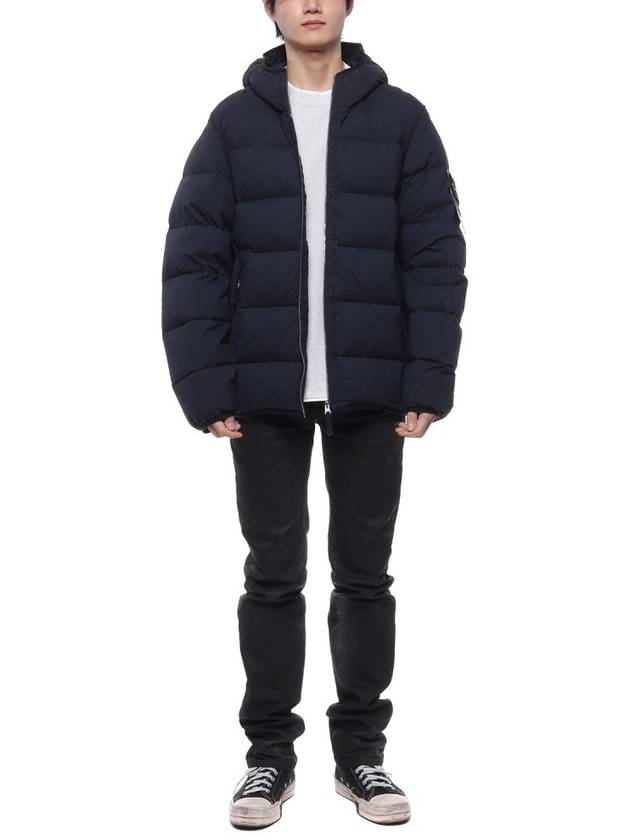 Seamless Logo Nylon Hooded Down Jacket Navy - STONE ISLAND - BALAAN 4