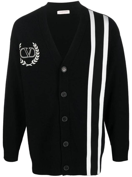 signature V logo wool cardigan black - VALENTINO - BALAAN.
