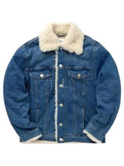 Fake Fur Trucker Denim Jacket Vintage Blue - AMI - BALAAN 2