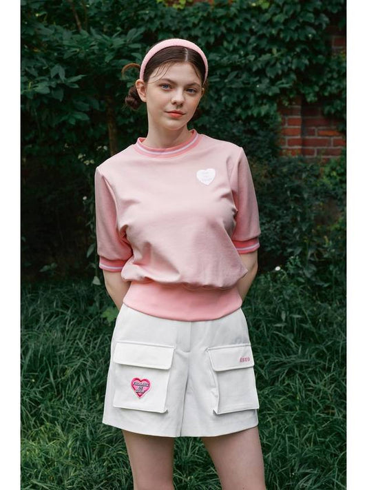 Give Me Heart Lovely Fit Short Sleeve Sweatshirt Pink - GOXO - BALAAN 1