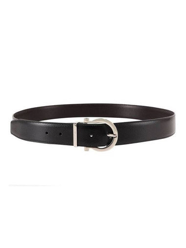 Gancini Reversible Leather Belt Black - SALVATORE FERRAGAMO - BALAAN 1