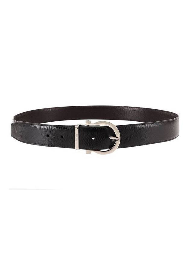 Gancini Reversible Leather Belt Black - SALVATORE FERRAGAMO - BALAAN 1