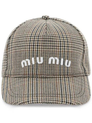 Embroidered Logo Check Ball Cap Beige Brown - MIU MIU - BALAAN 1