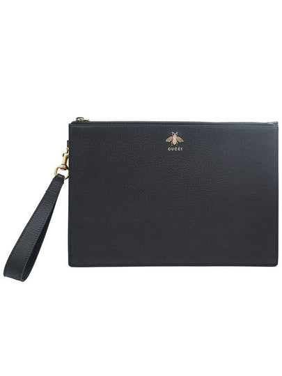 Women s Gucci 523684 Black Leather Gold Bee Animal Clutch gt Pouch Gangbuk used luxury goods - GUCCI - BALAAN 2