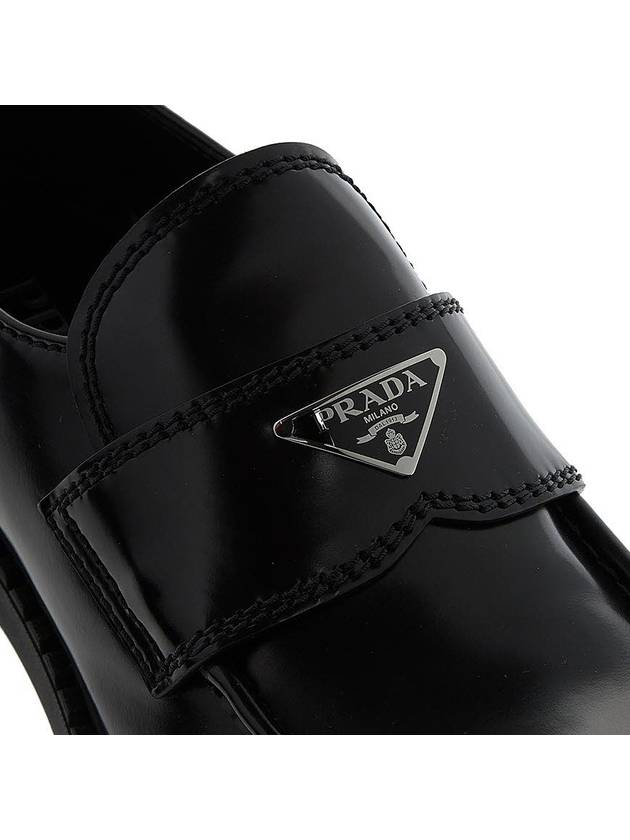 Chocolate Brushed Leather Loafers Black - PRADA - BALAAN 10