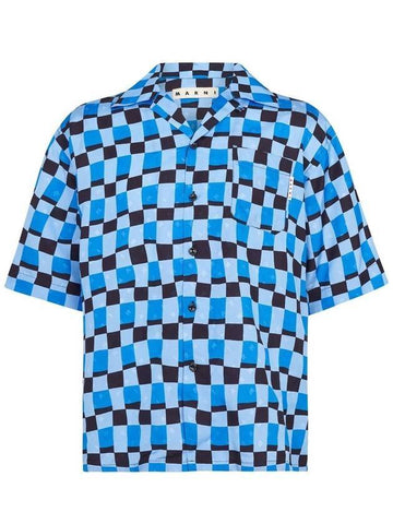 Check Pattern Bowling Short Sleeve Shirt Blue - MARNI - BALAAN 1