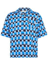 Check Pattern Bowling Short Sleeve Shirt Blue - MARNI - BALAAN 1