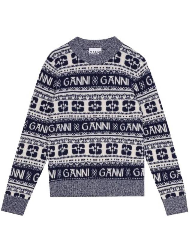 Logo Wool Mix O Neck Knit Top Sky Captain - GANNI - BALAAN 2