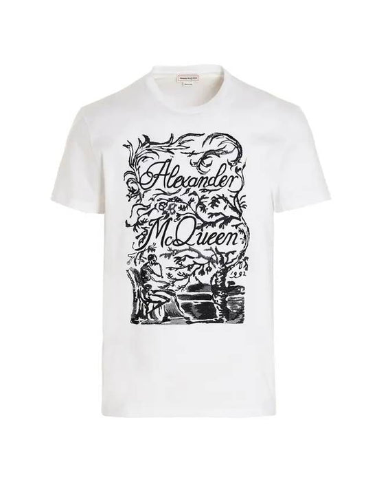 Logo Embroidery Print Short Sleeve T-Shirt White - ALEXANDER MCQUEEN - BALAAN 1