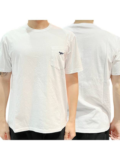 Navy Fox Patch Classic Pocket Short Sleeve T-Shirt White - MAISON KITSUNE - BALAAN 2