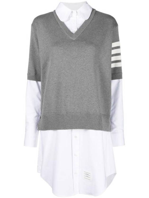 Women's 4 Bar Cotton Shirt Midi Dress White Grey - THOM BROWNE - BALAAN 2