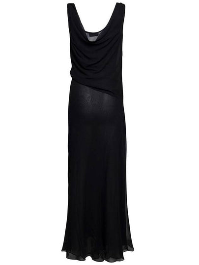 Long Black Relaxed Dress With Draped Neckline In Silk Woman - CHRISTOPHER ESBER - BALAAN 2