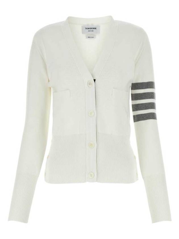 Cotton 4-Bar Milano Classic V-Neck Cardigan White - THOM BROWNE - BALAAN 2