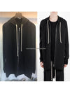 Drawstring Long Fit Cotton Zip-up Hoodie Black - RICK OWENS - BALAAN 2