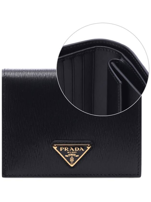 Vitello Triangular Logo Half Wallet Black - PRADA - BALAAN 2