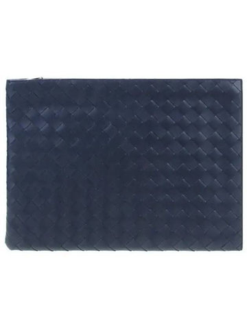 Men's Intrecciato Half Zipper Pouch Clutch Bag Blue - BOTTEGA VENETA - BALAAN 1