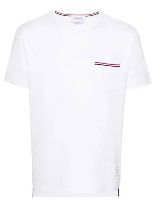 Men's Medium Weight Jersey Tipped Pocket Crewneck Short Sleeve T-Shirt White - THOM BROWNE - BALAAN 2