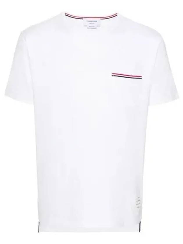 Men's Medium Weight Jersey Tipped Pocket Crewneck Short Sleeve T-Shirt White - THOM BROWNE - BALAAN 2