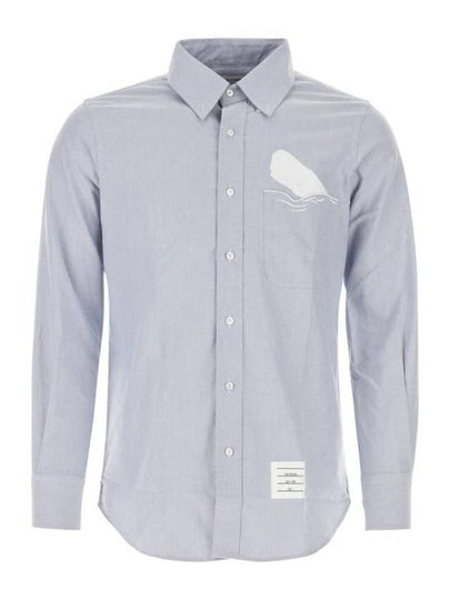 Solid Oxford Embroidered Whale Straight Fit Long Sleeve Shirt Blue - THOM BROWNE - BALAAN 2