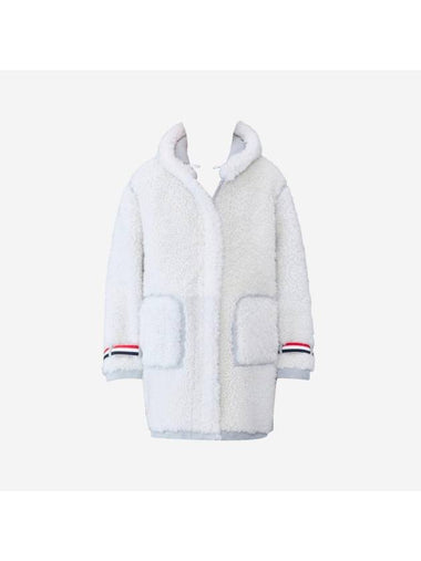 Shearling Oversized Hooded Coat Grey White - THOM BROWNE - BALAAN 1