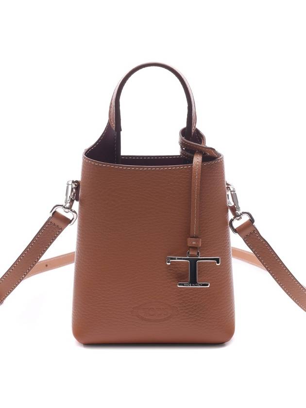 Micro Leather Mini Tote Bag Brown - TOD'S - BALAAN 3