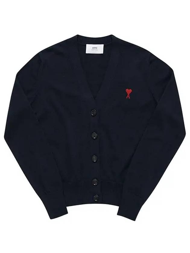 Heart Logo Wool Cardigan Navy - AMI - BALAAN 2