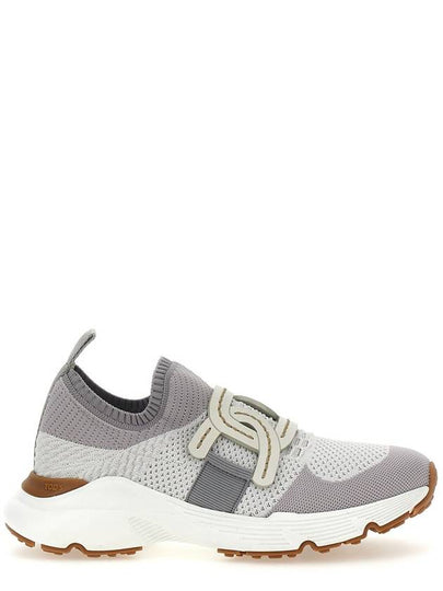 Women's High Tech Fabric Leather Low Top Sneakers Grey - TOD'S - BALAAN 2