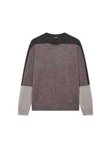 Men s Color Block Crew Neck Pullover Dark Brown 271618 - EMPORIO ARMANI - BALAAN 1