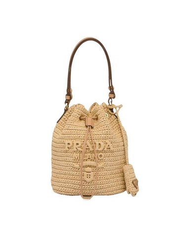 Crochet Leather Mini Bucket Bag Natural - PRADA - BALAAN 1