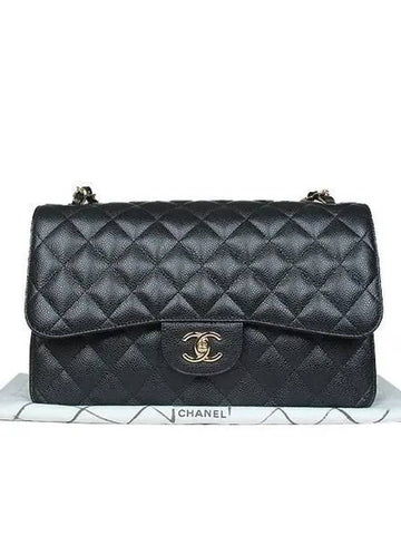 COCO Gold Logo Black Caviar Classic Large Chain Shoulder Bag - CHANEL - BALAAN 1