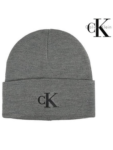 Patch CK Logo Beanie Hat Gray - CALVIN KLEIN - BALAAN 1