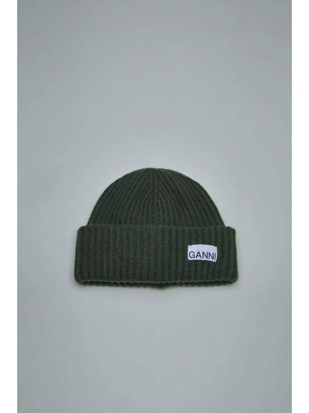 Logo Patch Knit Beanie Green - GANNI - BALAAN 2