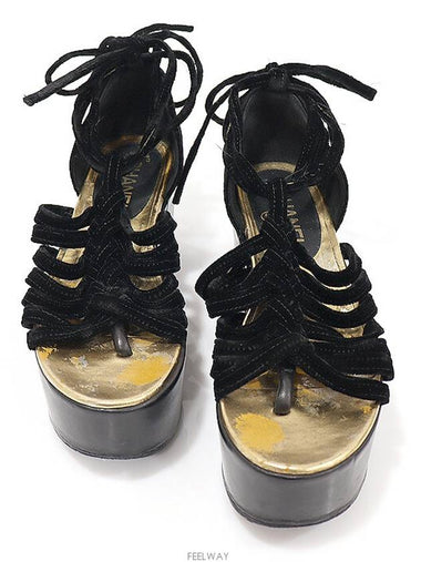 G27786 Black velvet strap gold CC logo open toe platform women s sandals 37C - CHANEL - BALAAN 1