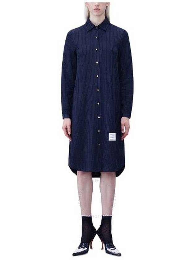 Cotton Shirt Mini Dress Navy - THOM BROWNE - BALAAN 3