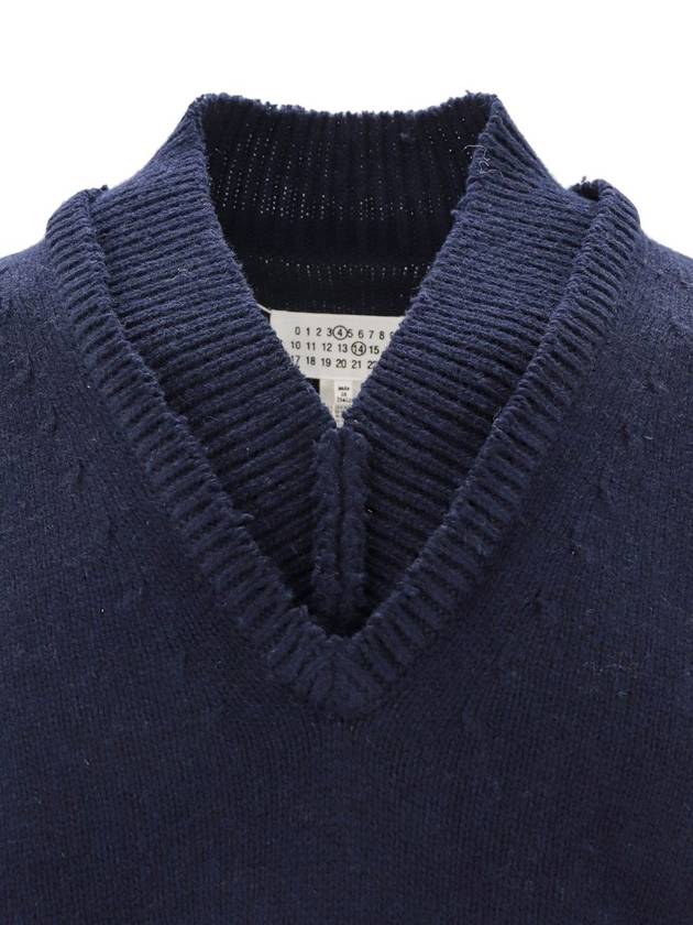 Layered Detail V-Neck Knit Vest Navy - MAISON MARGIELA - BALAAN 5