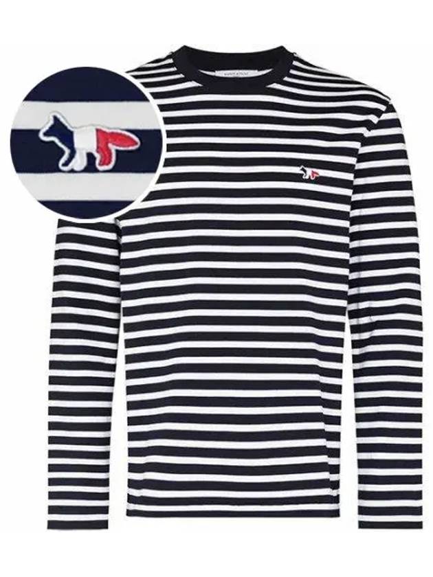 Fox Logo Stripe Long Sleeve T-Shirt Navy - MAISON KITSUNE - BALAAN 2