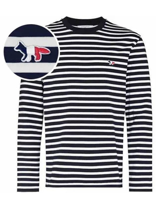 Fox Logo Stripe Long Sleeve T-Shirt Navy - MAISON KITSUNE - BALAAN 2