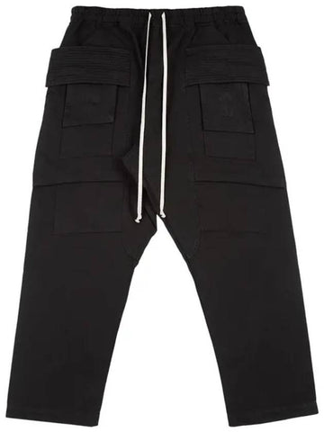 Cargo Crop Drawstring Straight Pants Black - RICK OWENS - BALAAN 1